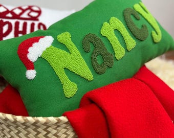 Personalized Christmas Embroidered Name Pillow: Holiday Nursery Decor