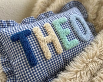 Custom Name Punch Needle Pillow for Nursery, Baby Boy Gift, Personalized Embroidered Nursery Pillow, Boho Baby Room Decor, Gift for Kids