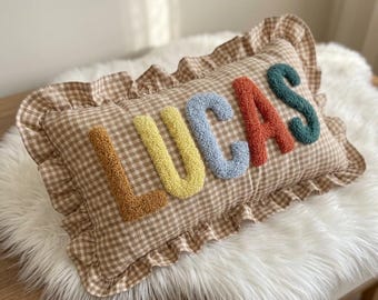Custom Punch Needle Name Pillow, Personalized Baby Pillow, Baby Shower Gift, Nursery Decor, Toddler Room Decor, Kids Room Decor
