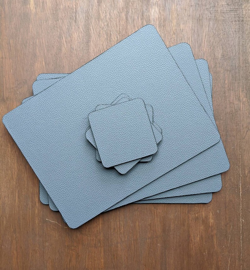 Luxury Deep Grey Faux Leather Placemats & Coasters Black Etsy