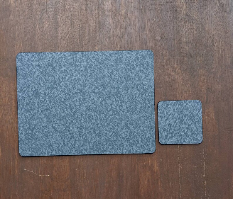 Luxury Deep Grey Faux Leather Placemats & Coasters Black Etsy
