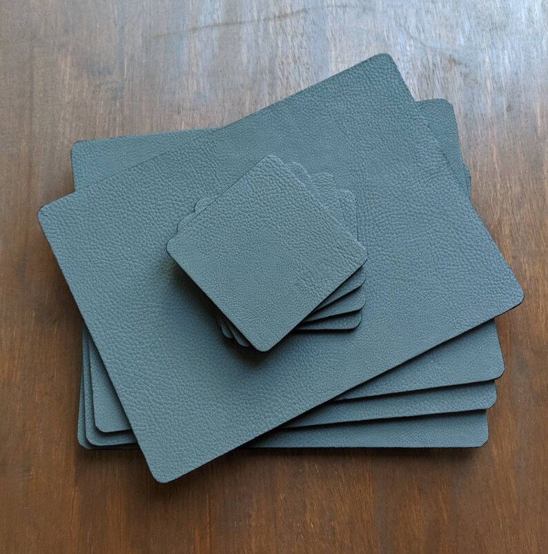 Luxury Deep Grey Faux Leather Placemats & Coasters Black Etsy