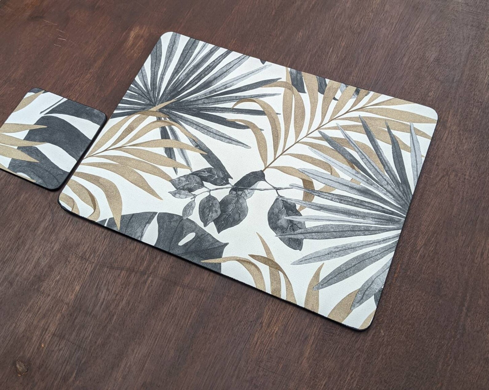 White Grey Gold Placemats Tropical Print Placemats Rectangle Etsy UK