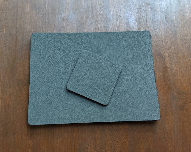 Luxury Deep Grey Faux Leather Placemats & Coasters Black Etsy