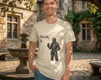 Drink It Knight T-Shirt | Medieval Armor Illustration, Humorous Fantasy Tee