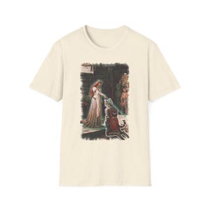 The Accolade Knight Kneeling T-Shirt | Medieval Lady, Arthurian Scene image 1