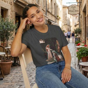 The Accolade Knight Kneeling T-Shirt | Medieval Lady, Arthurian Scene image 2