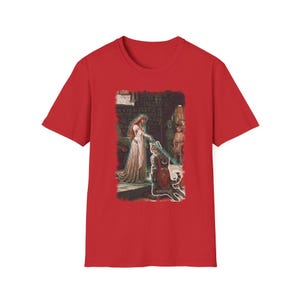 The Accolade Knight Kneeling T-Shirt | Medieval Lady, Arthurian Scene image 7