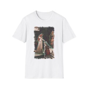 The Accolade Knight Kneeling T-Shirt | Medieval Lady, Arthurian Scene image 4