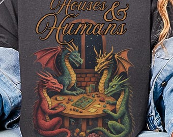 Retro DND Unisex T-Shirt Unisex, Funny D20 Dungeons and Dragons Tshirt, Funny Houses and Humans Shirt Gift Pen and Paper Gamer, Dragons