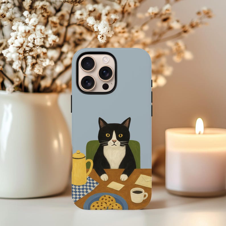 Tuxedo Cat Breakfast Phone Cases | Phone Case For iPhone Air iPhone 17 16 15 14 13 12 11 iPhone Pro/Pro Max Case iPhone Mini Case XR XS MAX image 1