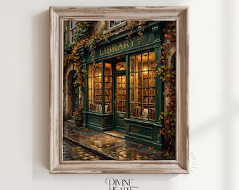 Vintage Library Bookstore Painting - Book Lover, Bookshop, Librarian Nerd, Dark Academia Decor Wall Art, Digital Download 447