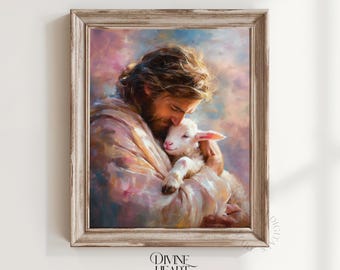 Jesus with Lamb Portrait: Modern Christian Wall Art (Digital Download)