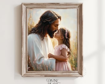 Lámina decorativa inspiradora de Jesús con el Niño para imprimir / Descarga digital cristiana / Decoración religiosa para el hogar / Regalo para familias con temática religiosa / Decoración para la habitación del bebé