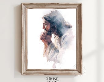 Christian Wall Art, Jesus Praying Portrait - Modern Watercolor Style, Faith-Inspired Home Decor, Printable Religious Art, Unique Gift 89