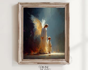 祈る二人の女の子、天使の姉妹、神の子、聖書のデジタルアート