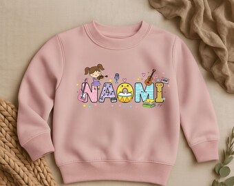 Personalized Music Girl Sweatshirt, Custom Name Naomi Kids Sweater, Musical Instrument Birthday Gift