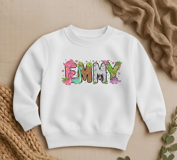 Custom  Name Sweatshirt, Personalized Girl Dinosaur Sweater,  Birthday Girl  Gift