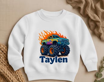 Personalized Monster Truck Sweatshirt, Custom  Name Boy Birthday Gift
