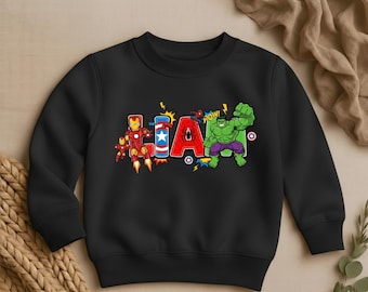 Personalized Superhero Name Sweatshirt, Custom Comic Book Toddler Crewneck, Boy Birthday Christmas Gift