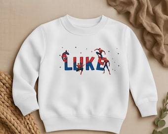 Personalized Spidey Birthday Boy Sweatshirt, Custom  Name Jumper, Superhero Boy Party Outfit