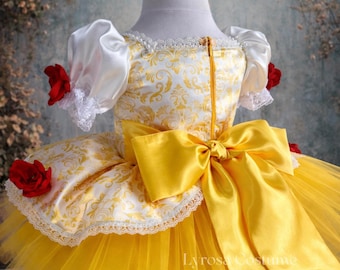 Princess Belle Birthday Costume, Beauty and the Beast Girl Outfit, Yellow Fairy Tale Dress
