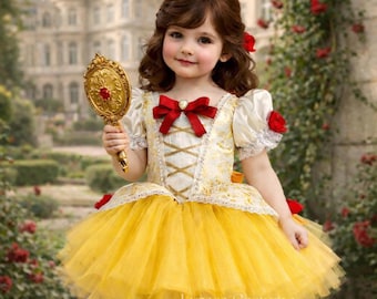 Disfraz de princesa Bella, vestido de fiesta de cumpleaños de Bella para niña pequeña, atuendo de Halloween para niña, vestido de gala