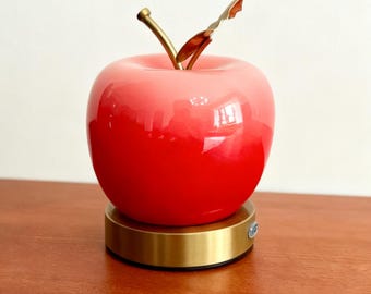 Christmas Cream Apple Table Lamp Battery Powered Touch Night Light Portable Bedside Ambiance Glass Shade Nursery Home Decor Gift CreamYellow