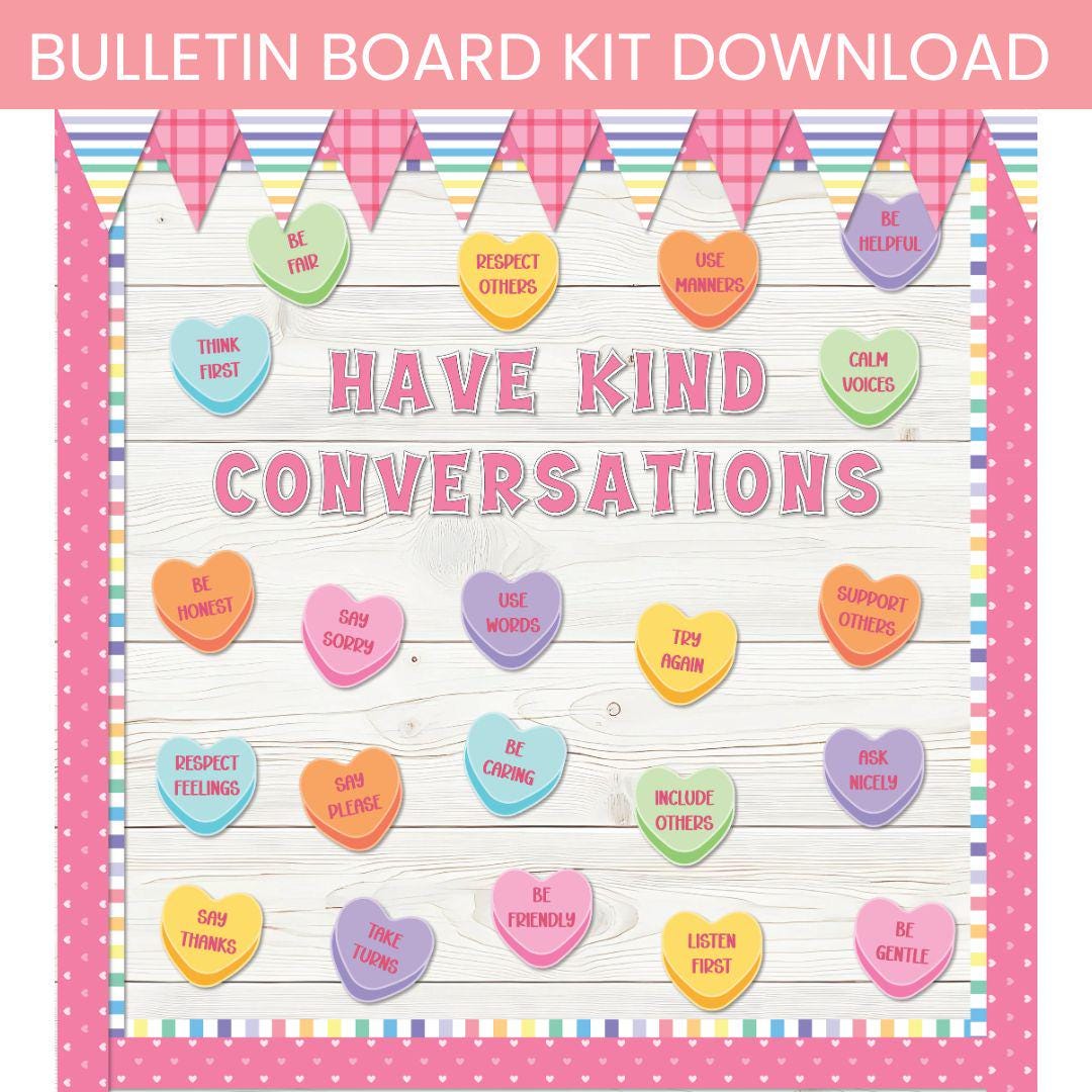 Valentine’s Day Bulletin Board Kit - Kind Conversations Candy Heart ...