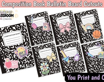 Découpes pour tableau d'affichage | Livres de composition | Décoration de la rentrée scolaire | Décorations pour porte d'enseignant | Décoration pastel pour la classe
