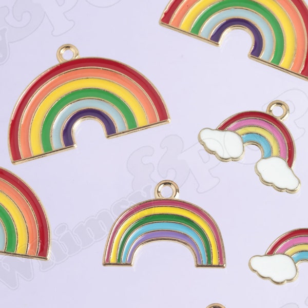 Rainbow Charms, Enamel Gold Tone Rainbow Charms, Kawaii Rainbow Pendants, Rainbow Charms (R7-094)