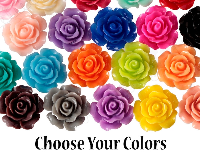 30 Pieces Resin Rose FlatBack Cabochons - 20mm Flower Embellishments For Crafts
