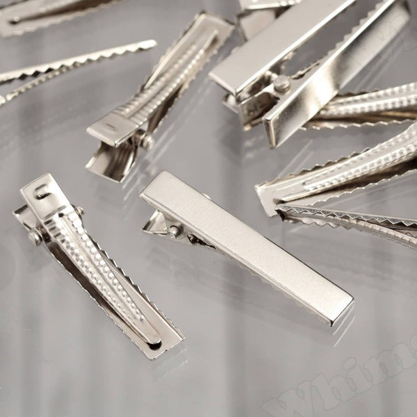 Small Silver Alligator Clips, Hair Clips, Hair Accessory Blanks, Hair Clips, Silver Prong Barrettes, 34mm, 1.5 Inch Hair Clips