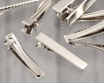 Small Silver Alligator Clips, Hair Clips, Hair Accessory Blanks, Hair Clips, Silver Prong Barrettes, 34mm, 1.5 Inch Hair Clips