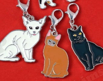 1 - NEW Kitty Cat Charm, Silver Tone Enamel Black Kitty Cat Pet Charm, Animal Jewelry, Manx Charm, White Cat Charm, Orange Tabby Cat Charm