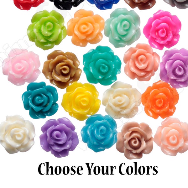 10MM - Small Detailed Flower Cabochons, Mini Resin Flowers, Resin Rose Cabochons, 10mm Flowers, Flower Flatbacks, Rose Shaped, Red White