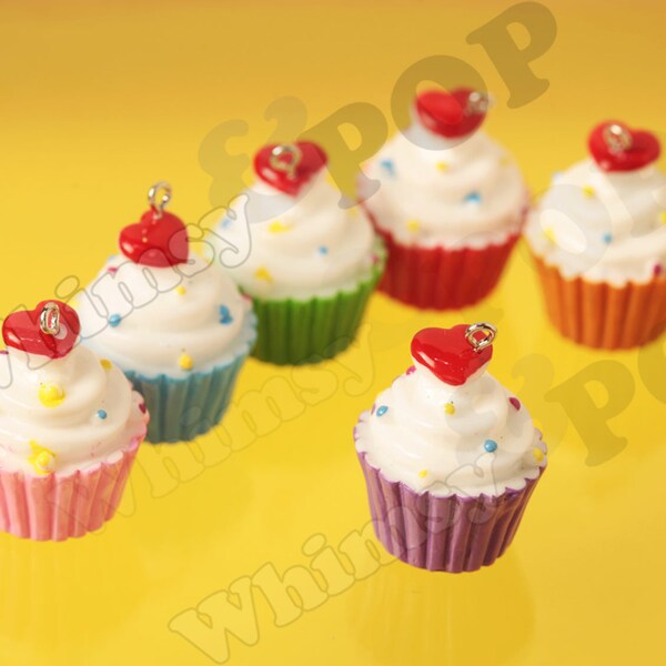 NEW Cupcake Charms, Sweet Sprinkled Cupcake Resin Pendants, Cherry Sprinkle Cupcake Charm, 20mm x 30mm (0-0)