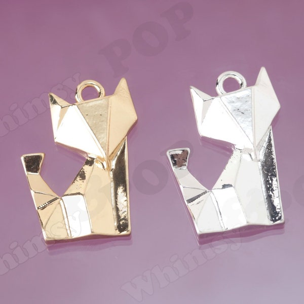 Origami Fox Charm, Modern Sleek Origami Style Silver Gold Tone Fox Pendant Charm , Fox Charm, Cat Charm, Origami Charm, 22mm x 16mm (R7-013)