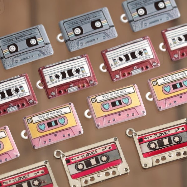 Retro Cassette Tape Charms, Mixed Tape Charms, Tape Pendants, Cassette Charm, Music Charm, Mixed Tape Charm, Retro Music Charms (R5-058)