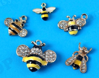 Rhinestone Bumble Bee Charm, Gold Tone Crystal Charm, Bee Charms, Bumble Bee Charm, Bug Charm, Kawaii Charms,