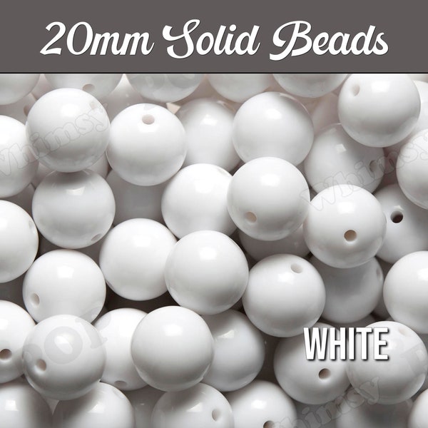 20 mm - Abalorios de Gumball blancos, Abalorios acrílicos gruesos, Abalorios gruesos de 20 mm, Abalorios de Gumball de 20 mm, Abalorios de chicle para collares de joyería de trozos