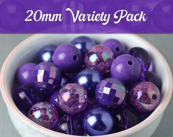 20mm Purple Bubblegum Bead Variety Pack, Gumball Beads, Chunky Beads, Acrylic Beads, Jewelry Beads, Round Beads, 30 Bead Mixed Pack