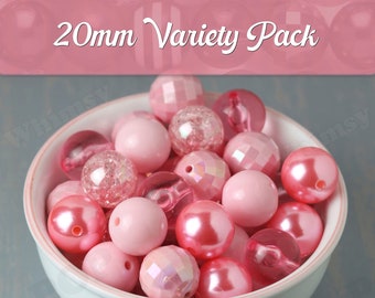 20mm Pink Bubblegum Bead Variety Pack, Gumball Beads, Chunky Beads, Acrylic Beads, Jewelry Beads, Round Beads, 30 Bead Mixed Pack