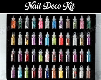 48 - NEW Bottles of Nail Art Micro Beads, DIY Nail Kit, Glitter Nail Caviar Steel Beads, Clay, Glitter, Sequin, Variety Pack