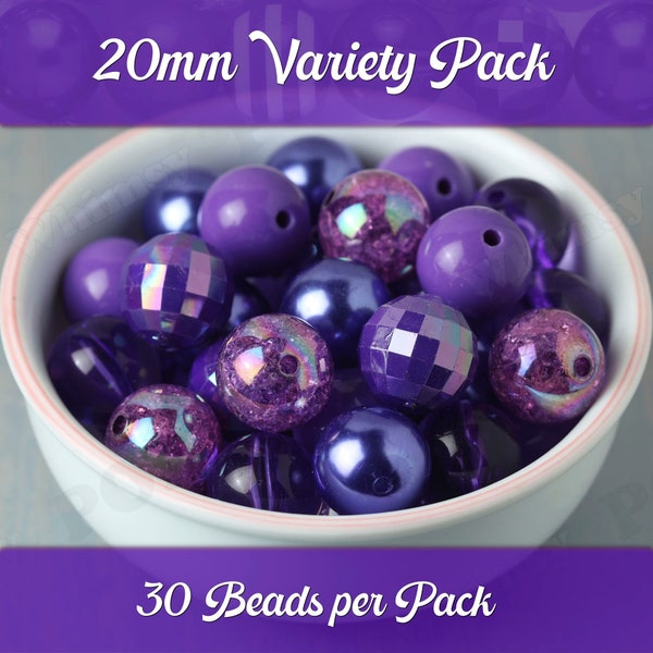 20mm Purple Bubblegum Bead Variety Pack, Gumball Beads, Chunky Beads, Acrylic Beads, Jewelry Beads, Round Beads, 30 Bead Mixed Pack