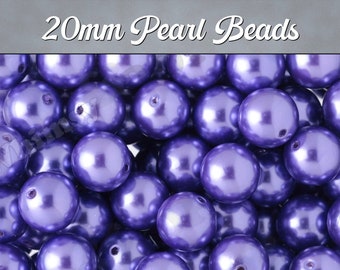 20mm - Pearl Metallic Purple Gumball Beads, Chunky Pearl Beads, 20mm Pearl Beads, Pearl Gumball Beads, Bubble Gum Bead, 2MM Hole