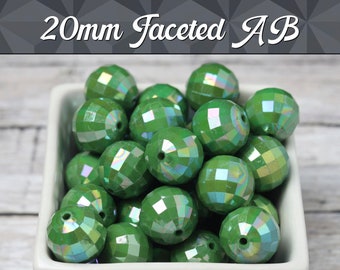 20mm - 10 PACK of Green Beads, AB Faceted 20mm Gumball Beads, Chunky Acrylic Beads, 20mm Beads, Disco Ball Beads, 2mm Hole