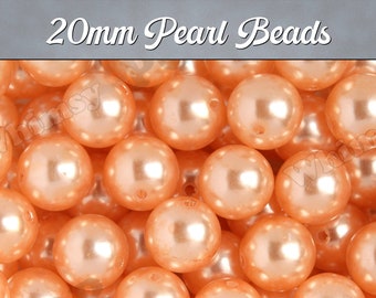 20mm - Pearl Metallic Light Orange Gumball Beads, Chunky Pearl Beads, 20mm Pearl Beads, Pearl Gumball Beads, 2mm Hole