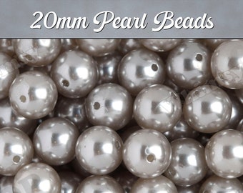 Pearl Metallic Silver Gray Gumball Beads, Chunky Pearl Beads, 20mm Pearl Beads, Pearl Gumball Beads, Bubble Gum Beads, 2MM Hole