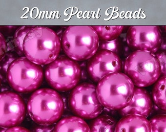 Pearl Metallic Magenta Pink Gumball Beads, Chunky Pearl Beads, 20mm Pearl Beads, Pearl Gumball Beads, Bubblegum Beads, 2MM Hole